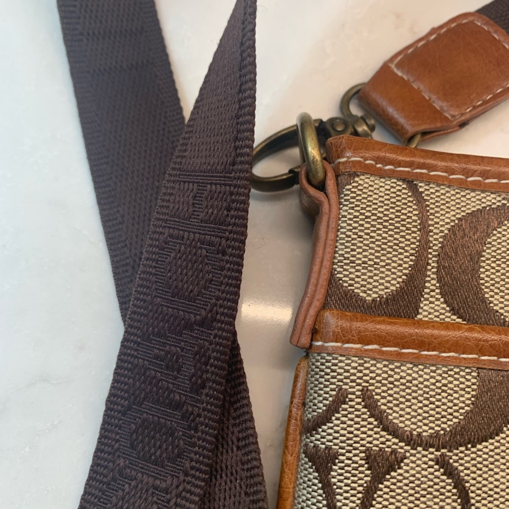 Coach Brown Logo Swingback Crossbody Bag Jacquard Leather - Picture 3 of 10